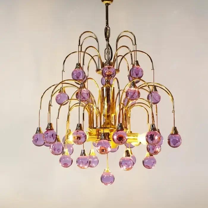 Lustre en verre de Murano italien violet rouge cristal suspension Vintage cerise larme salon salle à manger chambre lampe suspendue