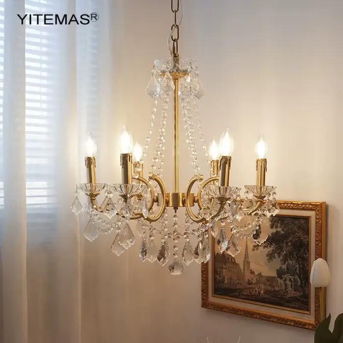 Lustre en cristal français pour chambre à coucher lustres suspendus en cuivre doré pour foyer salon salle à manger cuisine island 6 8 lumières modernes avec installation facile et garantie de 3 ans