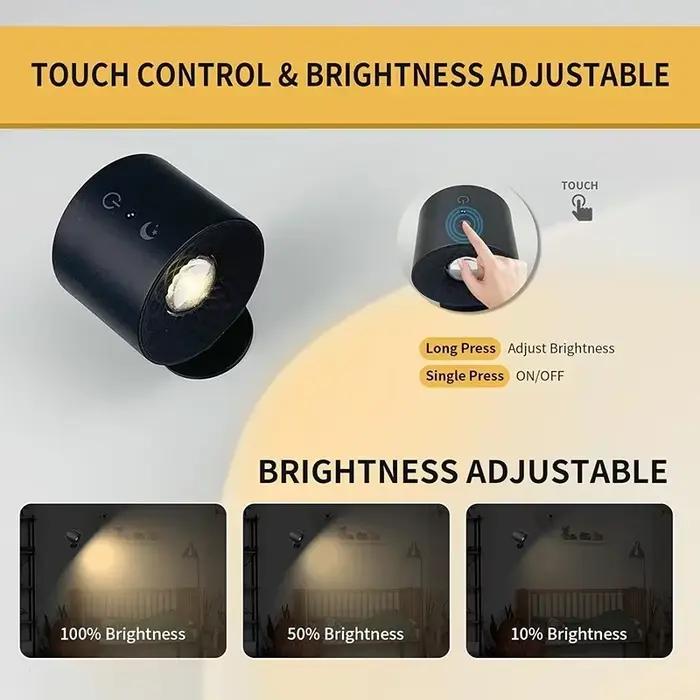 Lampe murale Led Double tête, commande tactile, télécommande rotative à 360 degrés, Recharge USB, veilleuse Portable sans fil pour chambre à coucher, lampe de lecture