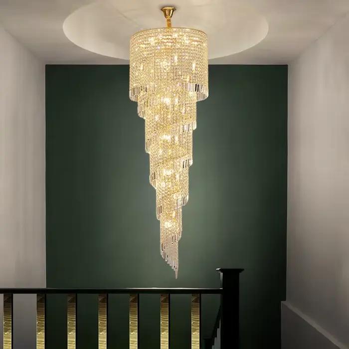 Lustre long en cristal pour escalier, lampe suspendue créative, luminaire LED de luxe pour la décora