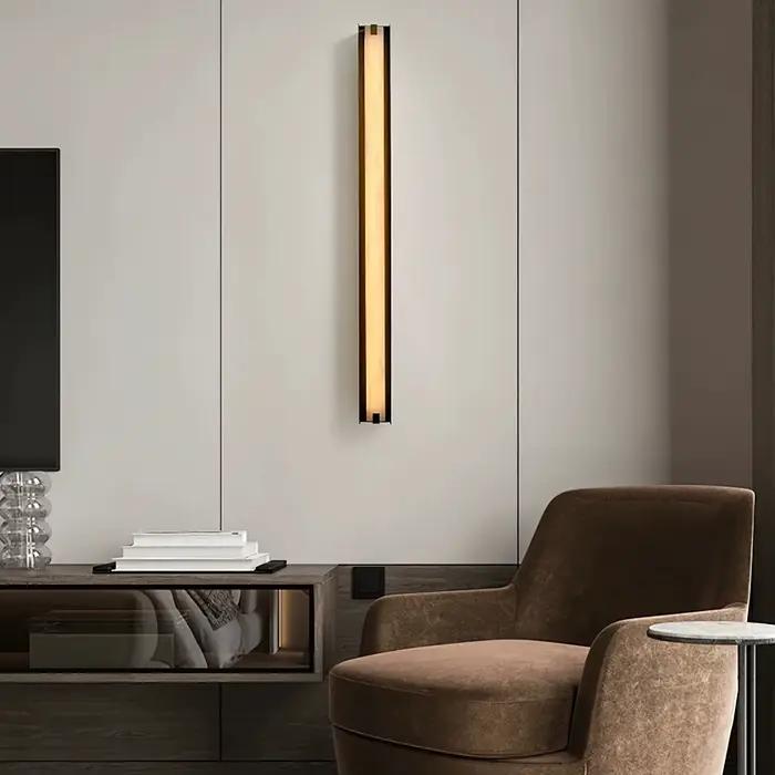 Applique murale linéaire en albâtre et acier inoxydable, luminaire mural en marbre à LED pour couloir, coiffeuse, chevet, hôtel et entrée