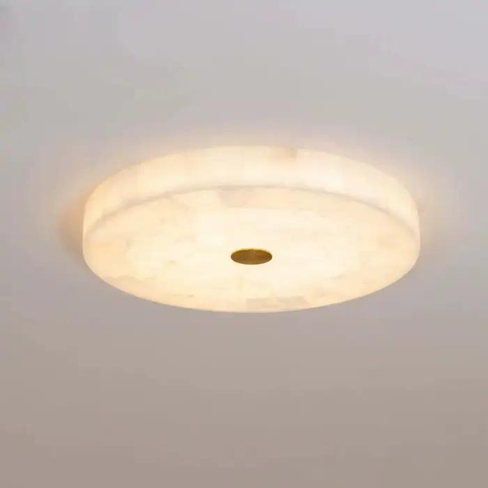 Plafonnier LED rond en marbre espagnol, moderne, tout en cuivre, Style chinois, luminaire décoratif pour salon et chambre à coucher