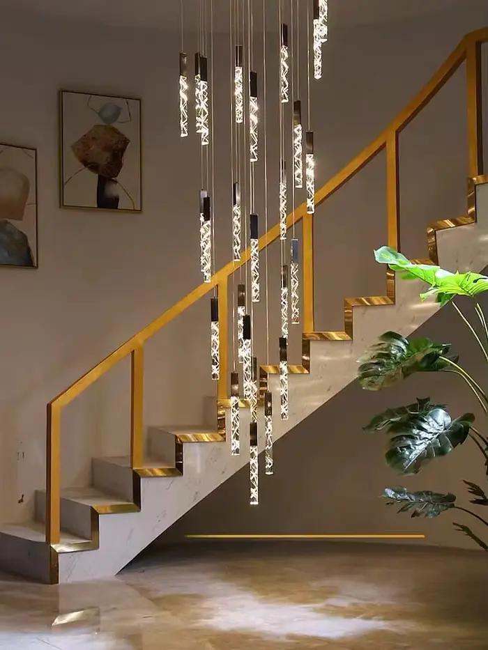 Salon escalier LED lustre Duplex grenier spirale Long lustre moderne Villa Restaurant éclairage à la maison éclairage en cristal
