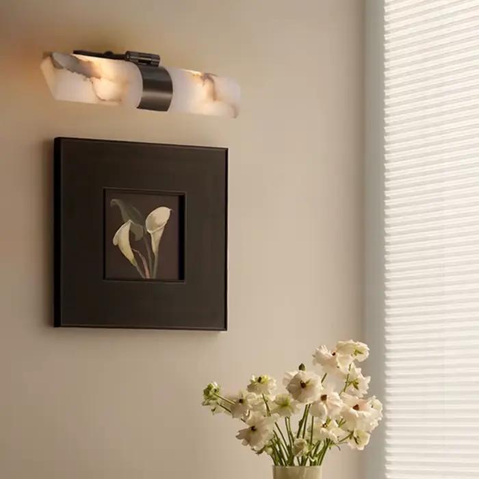 Applique murale en marbre naturel espagnol, design simple et élégant, avec miroir intégré, LED, pour hôtel, chambre, bureau, chevet, couloir