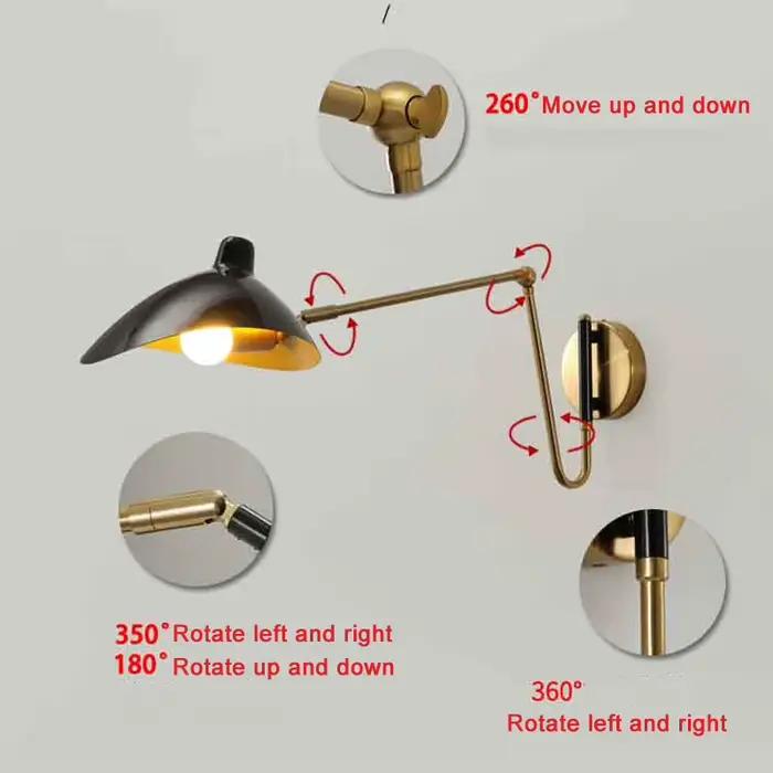 Lampe murale à bras oscillant de designer nordique, style industriel, pour salon et chambre à coucher, avec long bras articulé, en fer forgé moderne, type bec de canard.