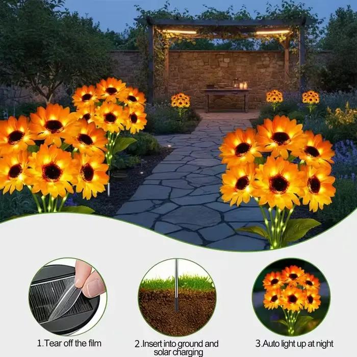 Lampes solaires de jardin en forme de tournesol, décorations extérieures imperméables pour pelouse, aménagement paysager, terrasse et clôture