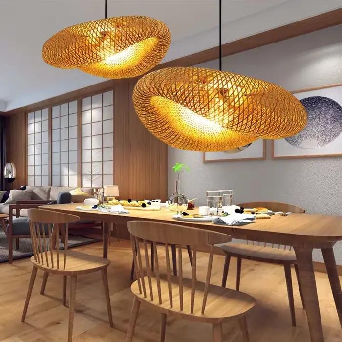 Nouvelles lampes suspendues en bambou plafonniers rotin osier Lustre tricoté à la main tressage suspendu maison salle à manger tressé décoration chaude