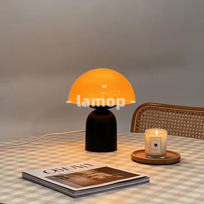 Lampe de table demi-dôme en forme de champignon, base épaisse, orange brillant, crème, 3 tons de lumière douce, motif crème glacée, pour bureau et décoration