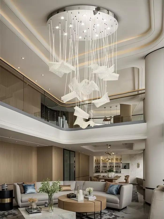 Grand lustre en cristal de luxe moderne pour escalier d'hôtel restaurant villa mariage grandes occasions luminaires de qualité