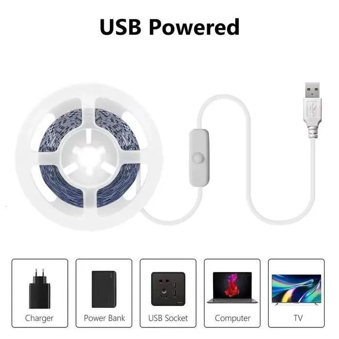 Bande lumineuse LED de 10 m / 5 m / 3 m / 2 m / 1 m, bande lumineuse flexible à branchement USB, alimentée par USB, interrupteur à bouton intégré, bande lumineuse étanche et économe en énergie, avec a
