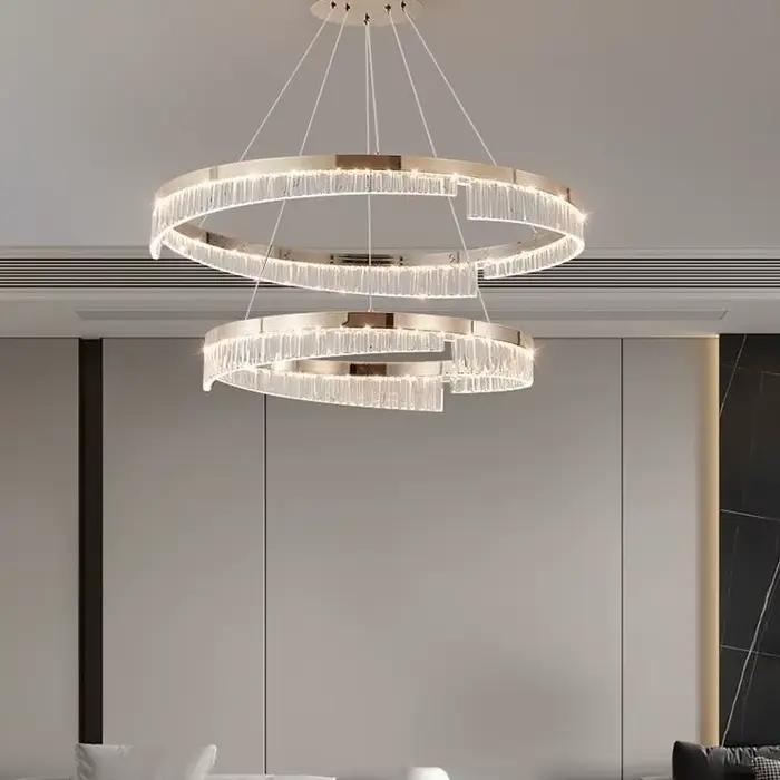 Style de luxe moderne Led lustre pour salon chambre salle à manger or pâle Lustre lampe anneau rond Design pendentif