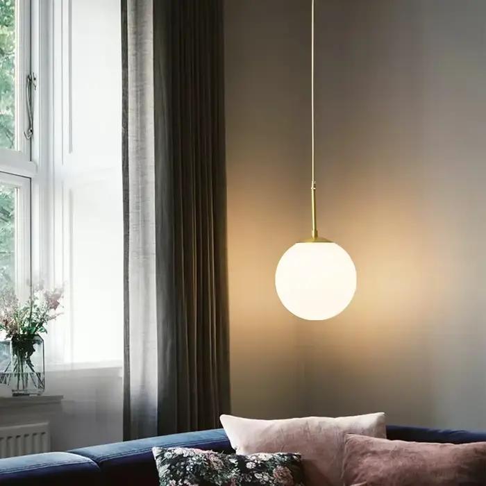 Moderne LED verre suspension en laiton noir boule de lait Lustres éclairage pour chambre à manger escaliers plafond suspension lampe Lustres
