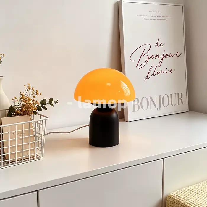 Lampe de table demi-dôme en forme de champignon, base épaisse, orange brillant, crème, 3 tons de lumière douce, motif crème glacée, pour bureau et décoration