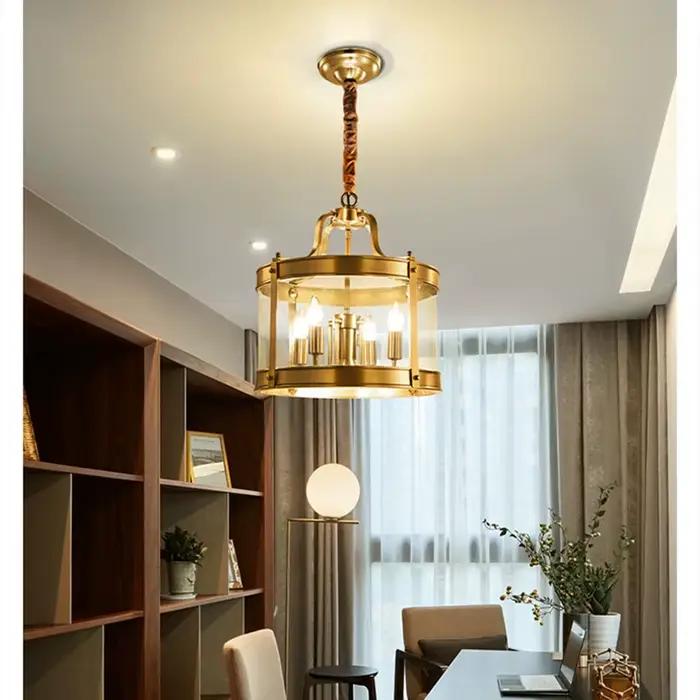 Lampe suspendue en cuivre de luxe, lustre classique européen, éclairage LED suspendu pour chambre à coucher, salon, salle à manger, îlot de cuisine