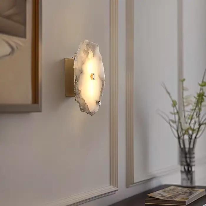 Applique murale en marbre italien, design artistique de luxe, lampe murale créative pour chambre à coucher, salon, décoration intérieure en cuivre massif