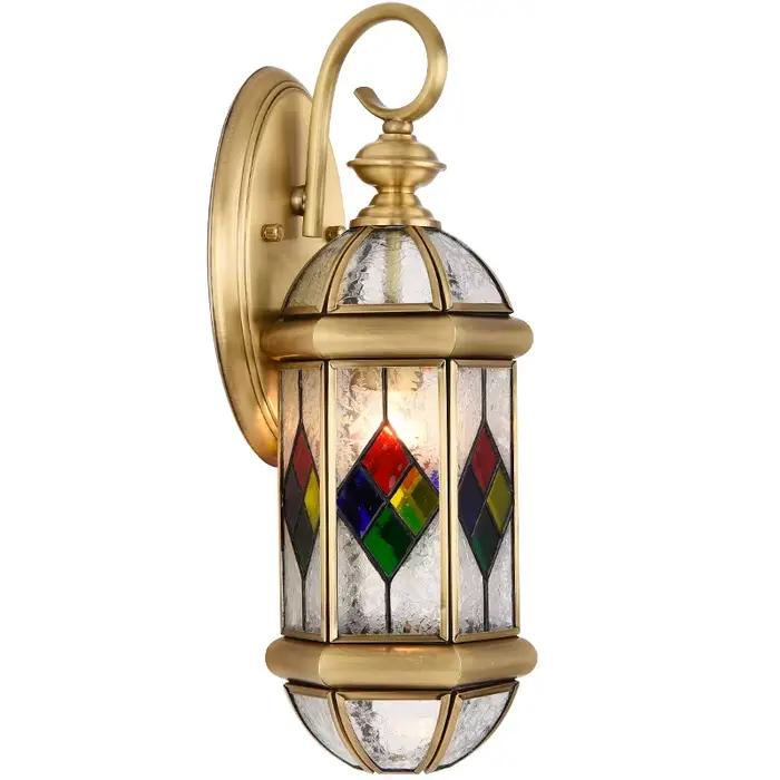 Applique Murale Extérieure en Laiton, Design Américain, en Verre, D20 cm, H44 cm