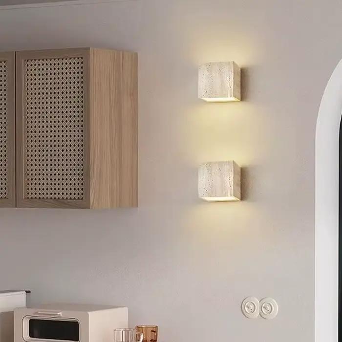 Applique murale en pierre de travertin pour salon, chambre, escalier, couloir – Décoration artistique, lampe murale, appliques murales de chevet pour la maison