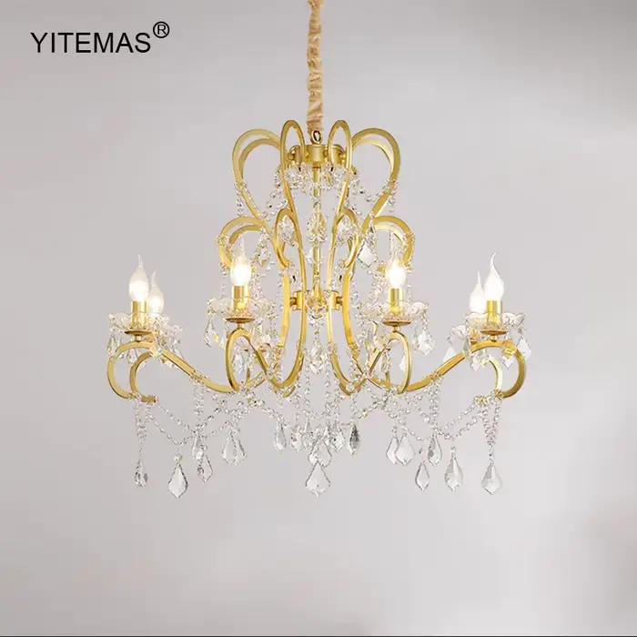 Lustre suspendu en cristal doré Art Déco pour salon, chambre, salle à manger, cuisine et autres pièces de la maison