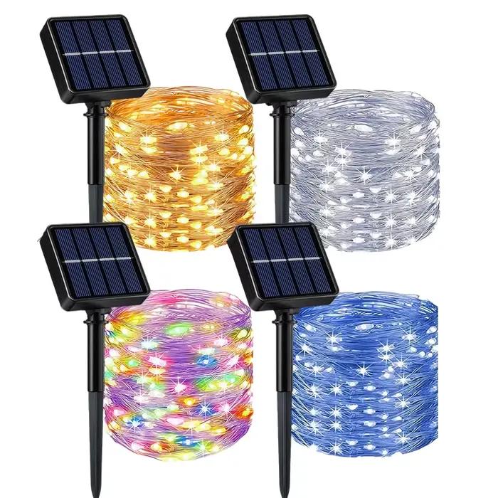 Guirlandes solaires de jardin, 8 modes, IP54, étanches, fil de cuivre, 7M50LED-32M300LED, pour patio, clôture, arbre, mariage, fête, décoration de jardin