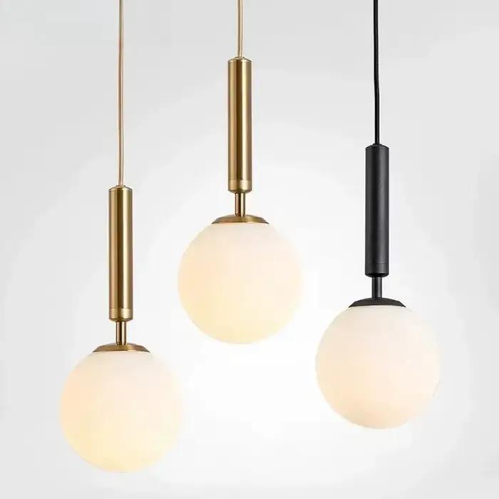 Luminaires suspendus LED modernes de luxe nordiques en laiton noir, boules de fer forgé créatives pour chambre à coucher, décoration intérieure, lustre