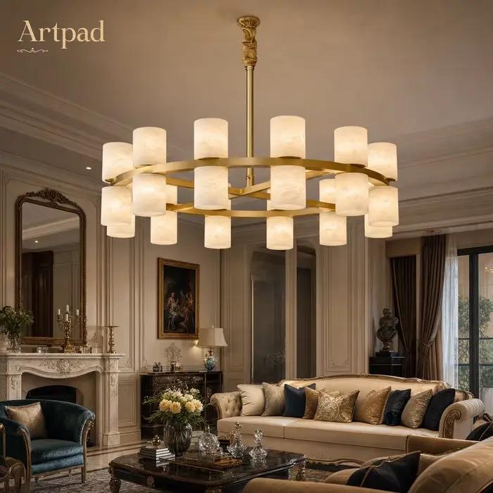 Luminaire suspendu en cuivre poli et marbre pour éclairage moderne et élégant pour salon, salle à manger, chambre à coucher et autres pièces