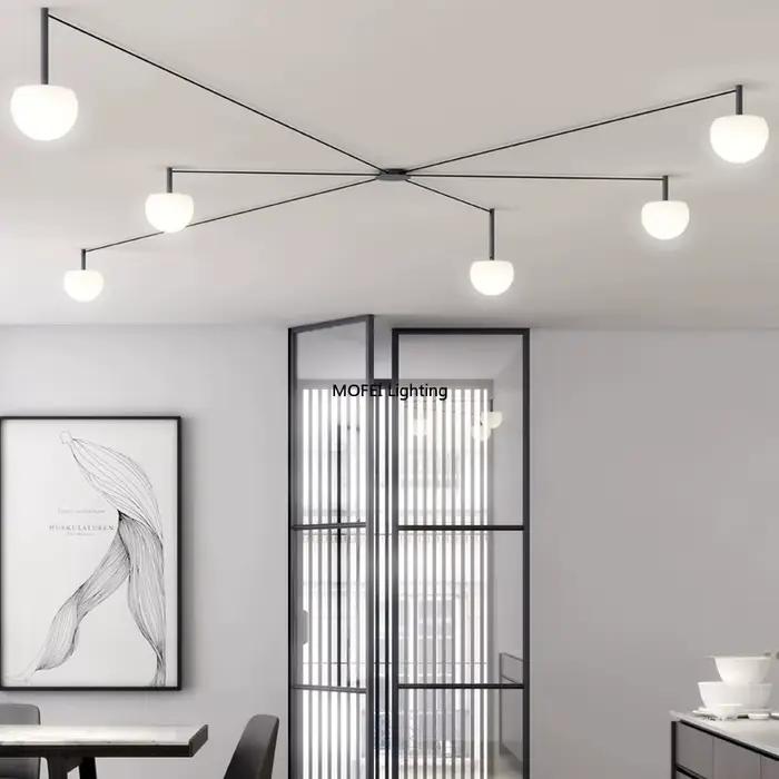 Plafonnier linéaire minimaliste, lampe araignée moderne avec abat-jour en verre pour chambre, bureau, salon, villa, éclairage intérieur domestique